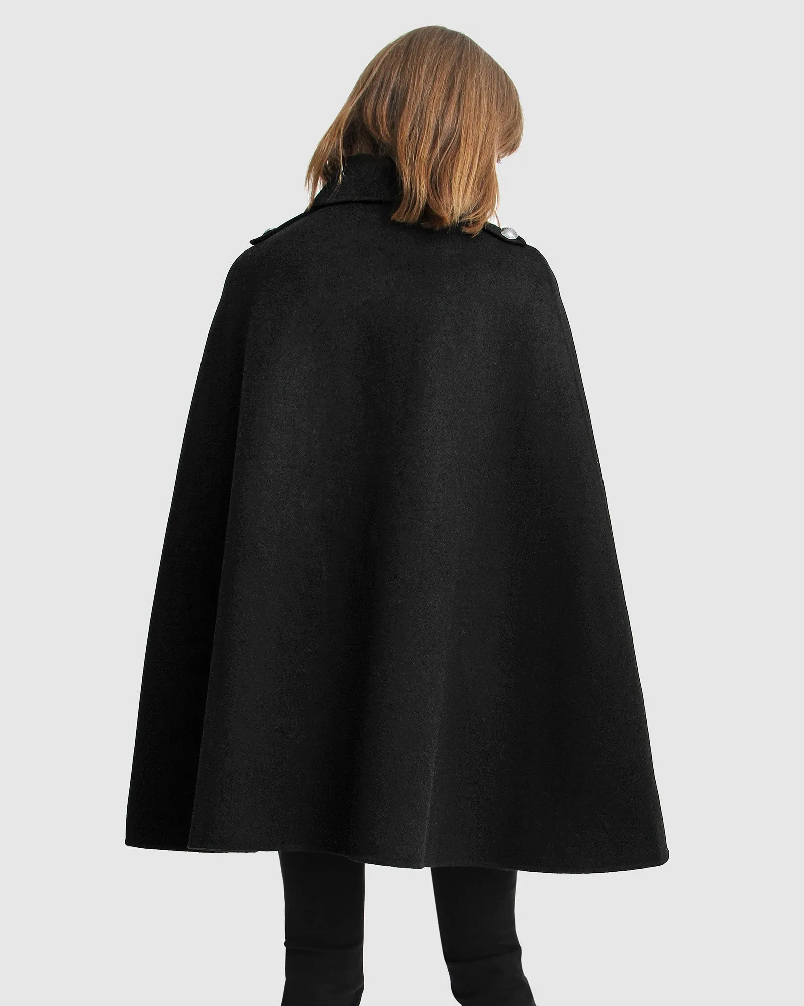 On My Mind Wool Blend Cape - Black