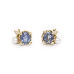 Oval Sapphire Mixed Cluster Studs