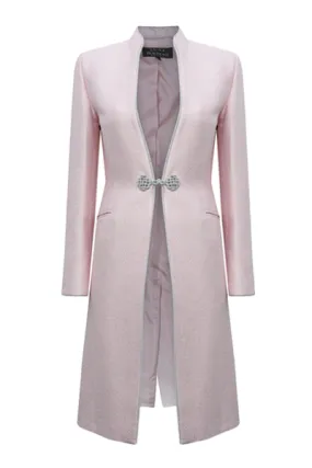 Pale Pink Dress Coat in Silk Brocade with Cord Trim and Frogging - Vicky