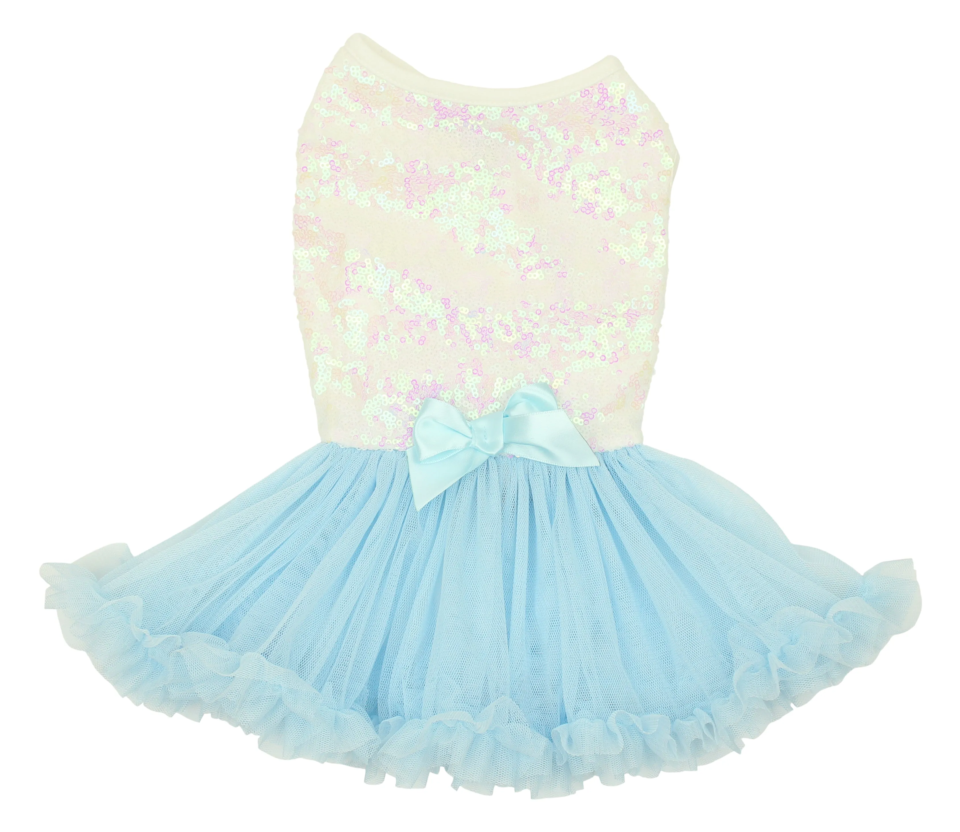 Pawpatu White and Blue Sequin Ruffle  Dress for Pets