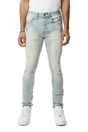 Rip & Repaired Lightning Washed Super Skinny Jeans - Canal Blue