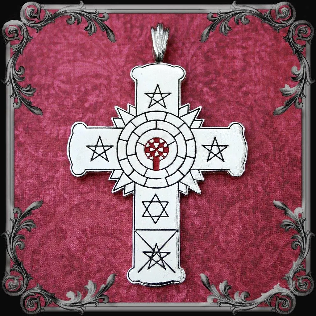 Rose Cross Necklace Silver-Plated with Red Inlay