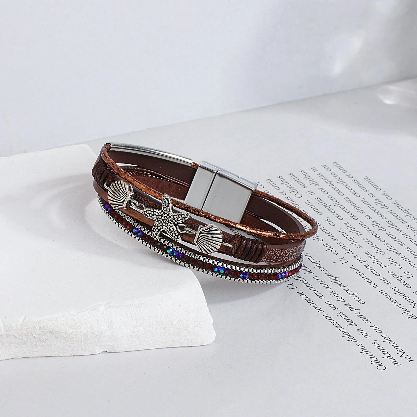 'Sea Life' Charm Cuff Bracelet - brown