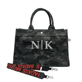 Split Letter Monogram Midi East West Bag: Black Camouflage