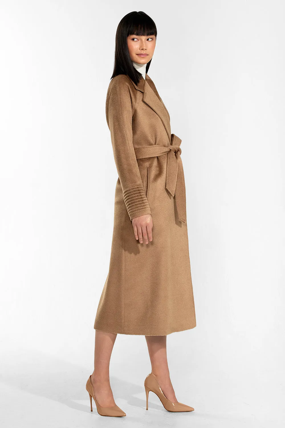 Suri Alpaca Long Notched Collar Raglan Sleeve Wrap Coat