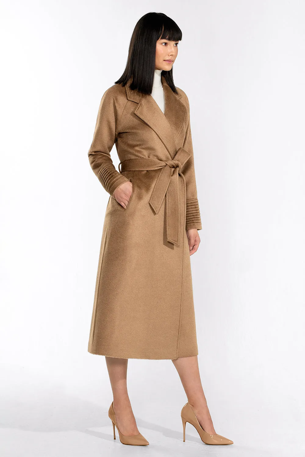 Suri Alpaca Long Notched Collar Raglan Sleeve Wrap Coat