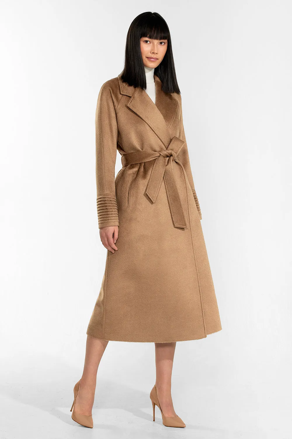 Suri Alpaca Long Notched Collar Raglan Sleeve Wrap Coat