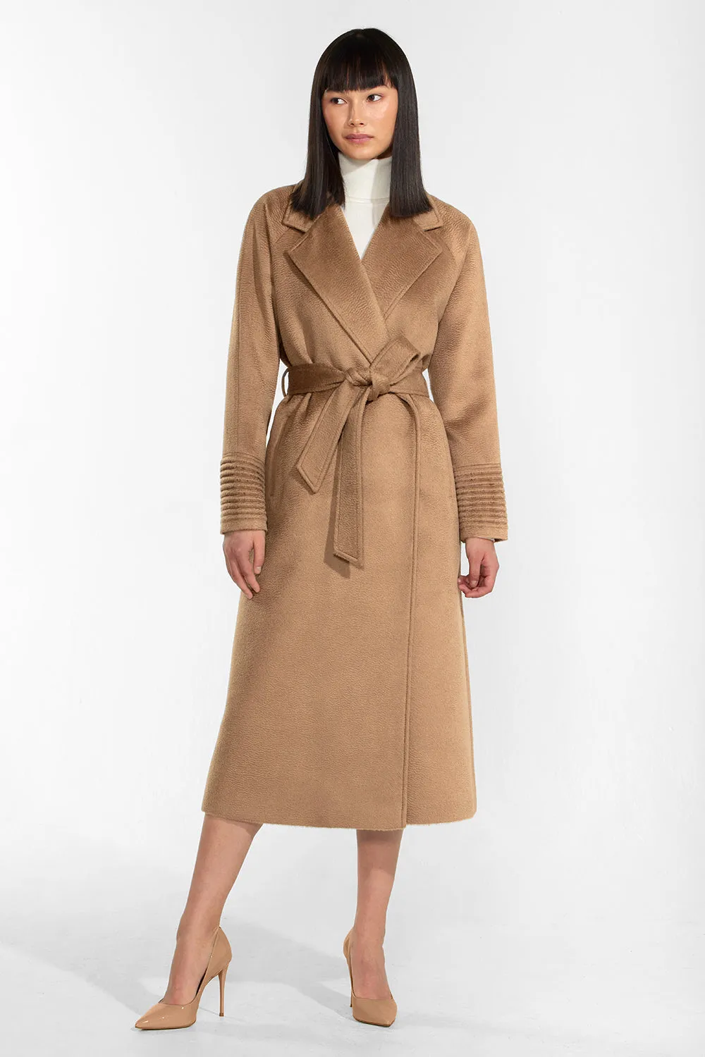 Suri Alpaca Long Notched Collar Raglan Sleeve Wrap Coat