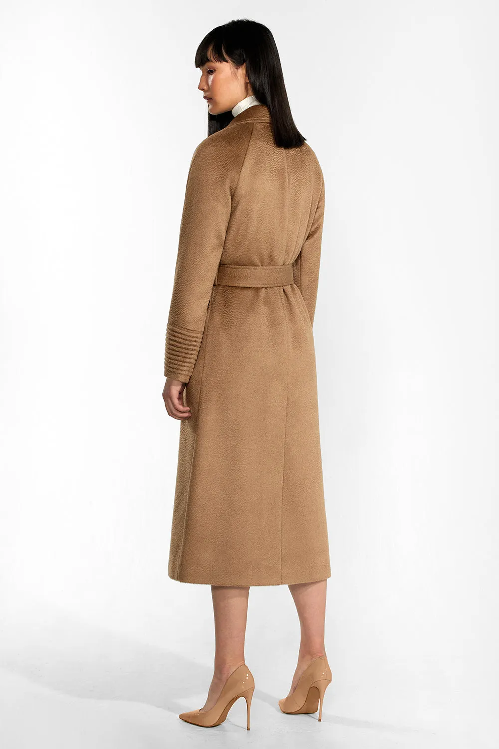 Suri Alpaca Long Notched Collar Raglan Sleeve Wrap Coat