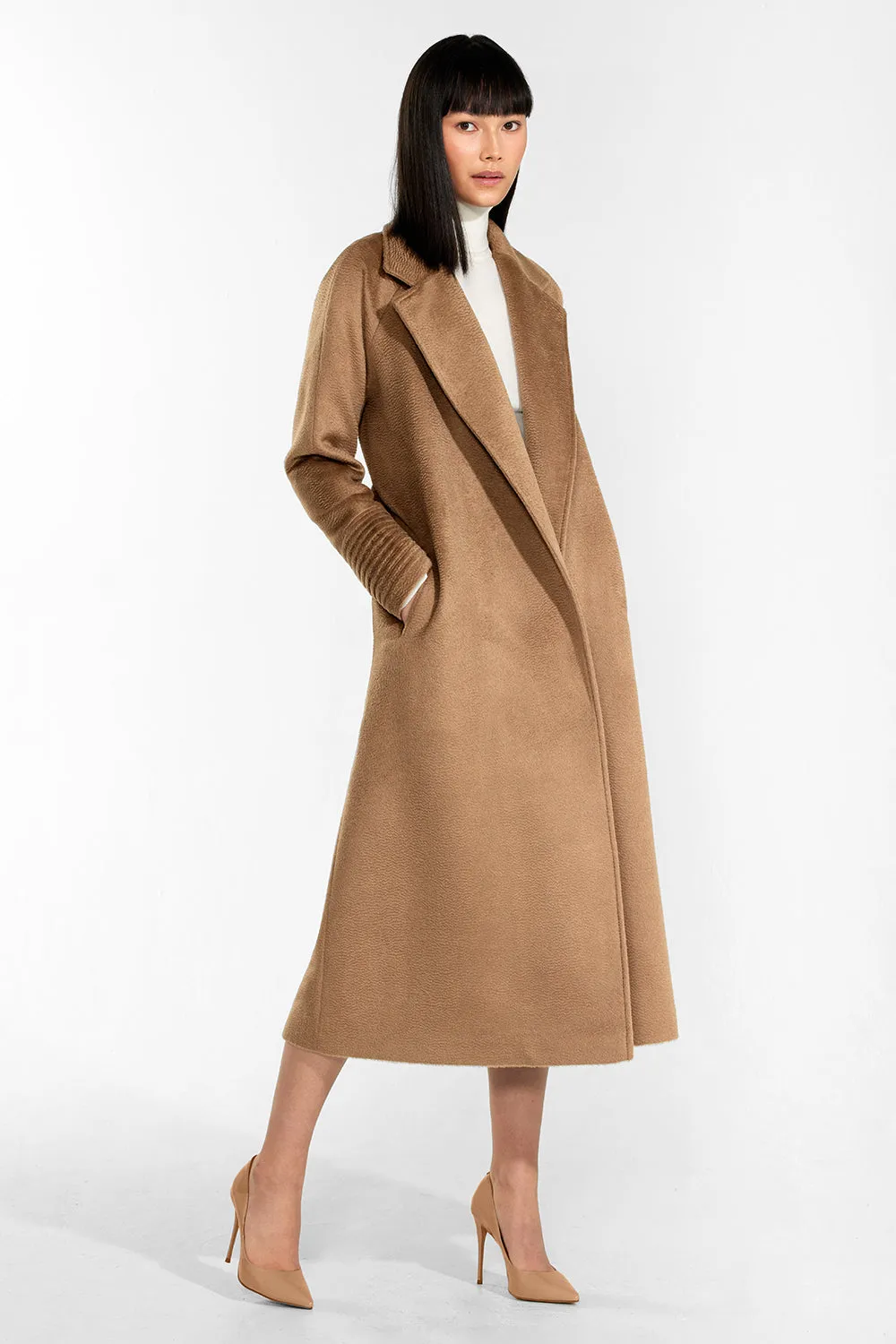 Suri Alpaca Long Notched Collar Raglan Sleeve Wrap Coat