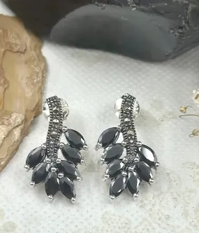 The Silver Marcasite Earrings (Black)