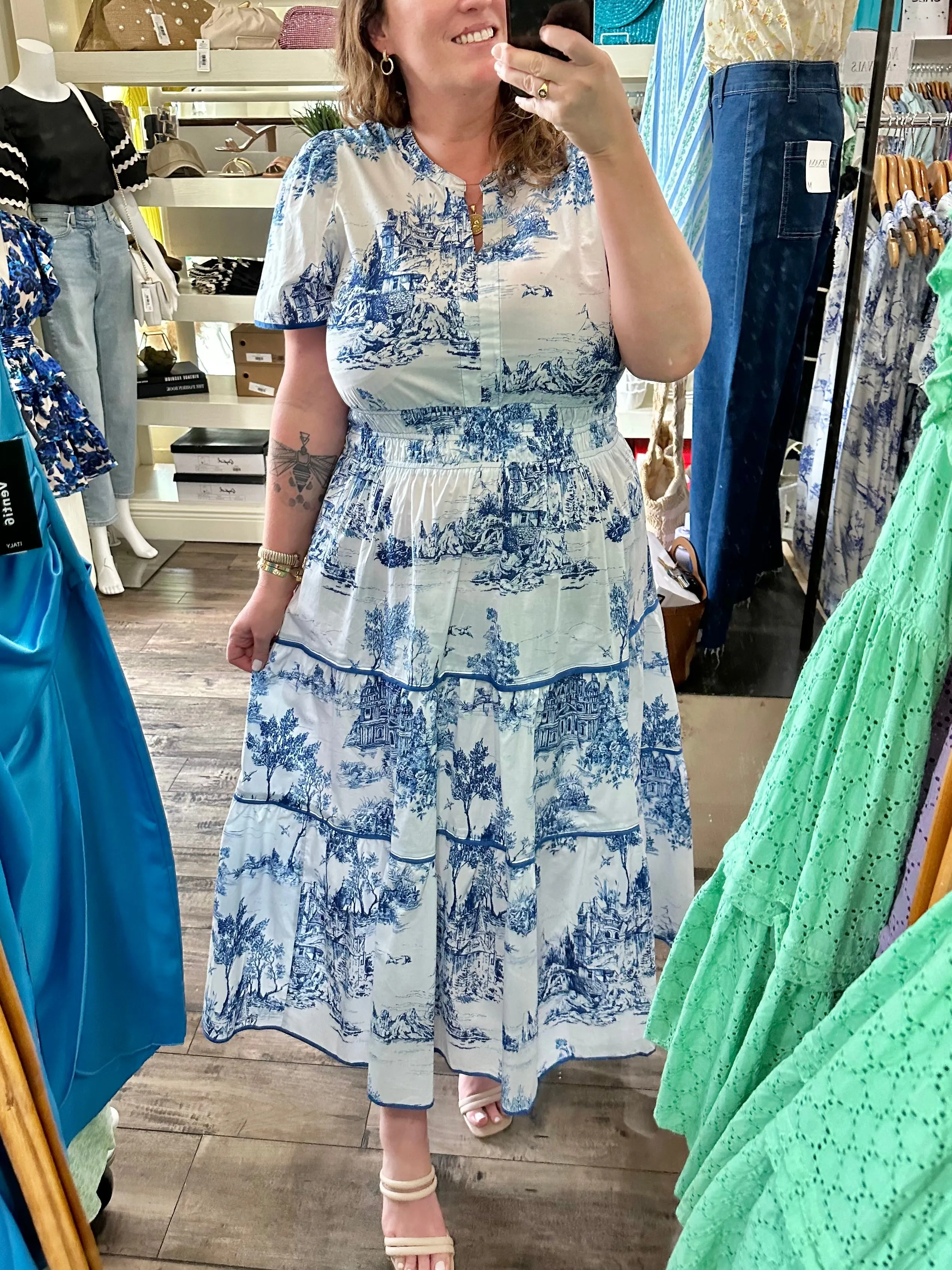 Toile Pattern Midi Dress