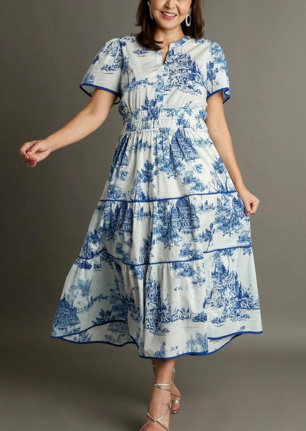 Toile Pattern Midi Dress