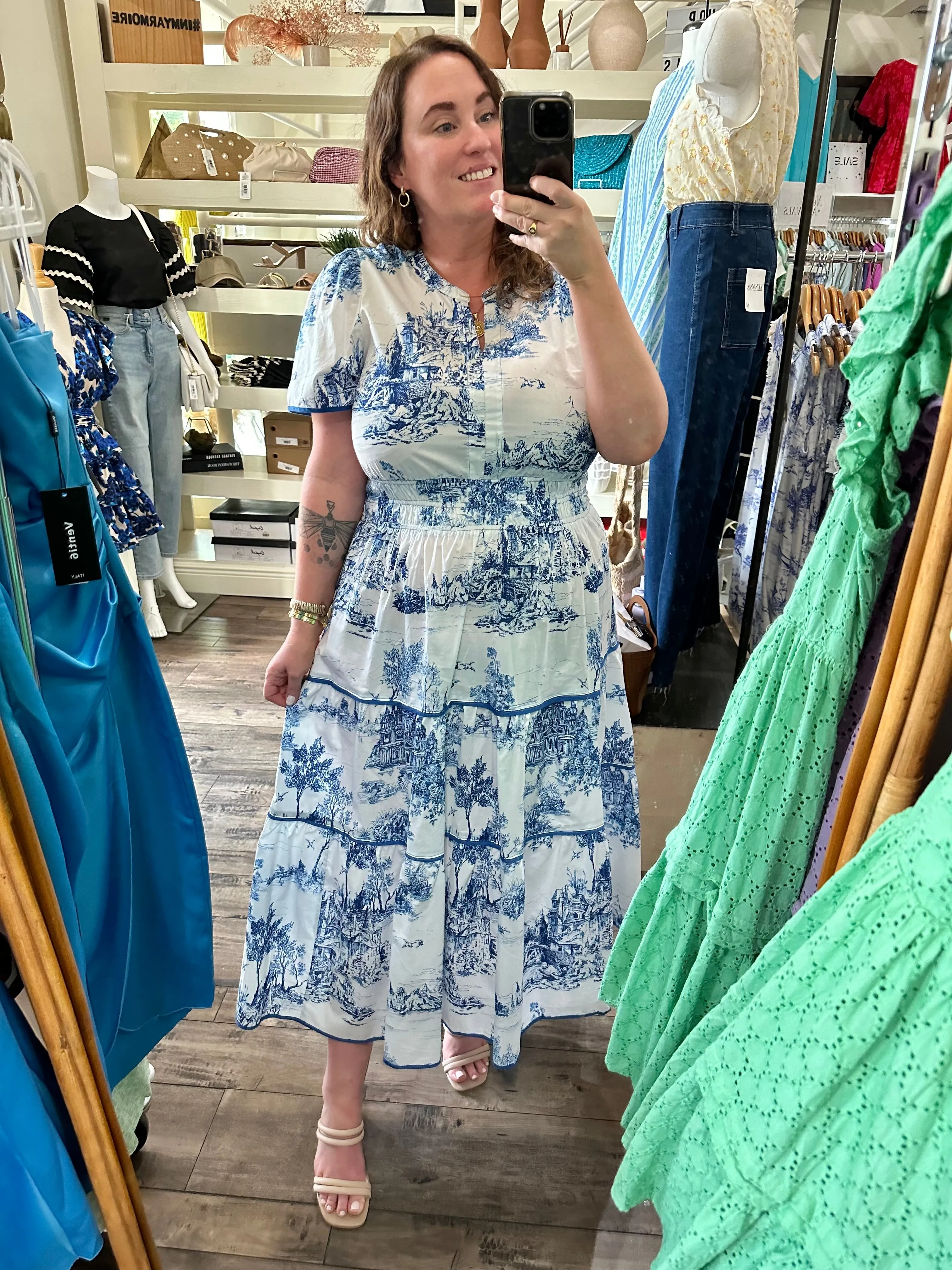 Toile Pattern Midi Dress