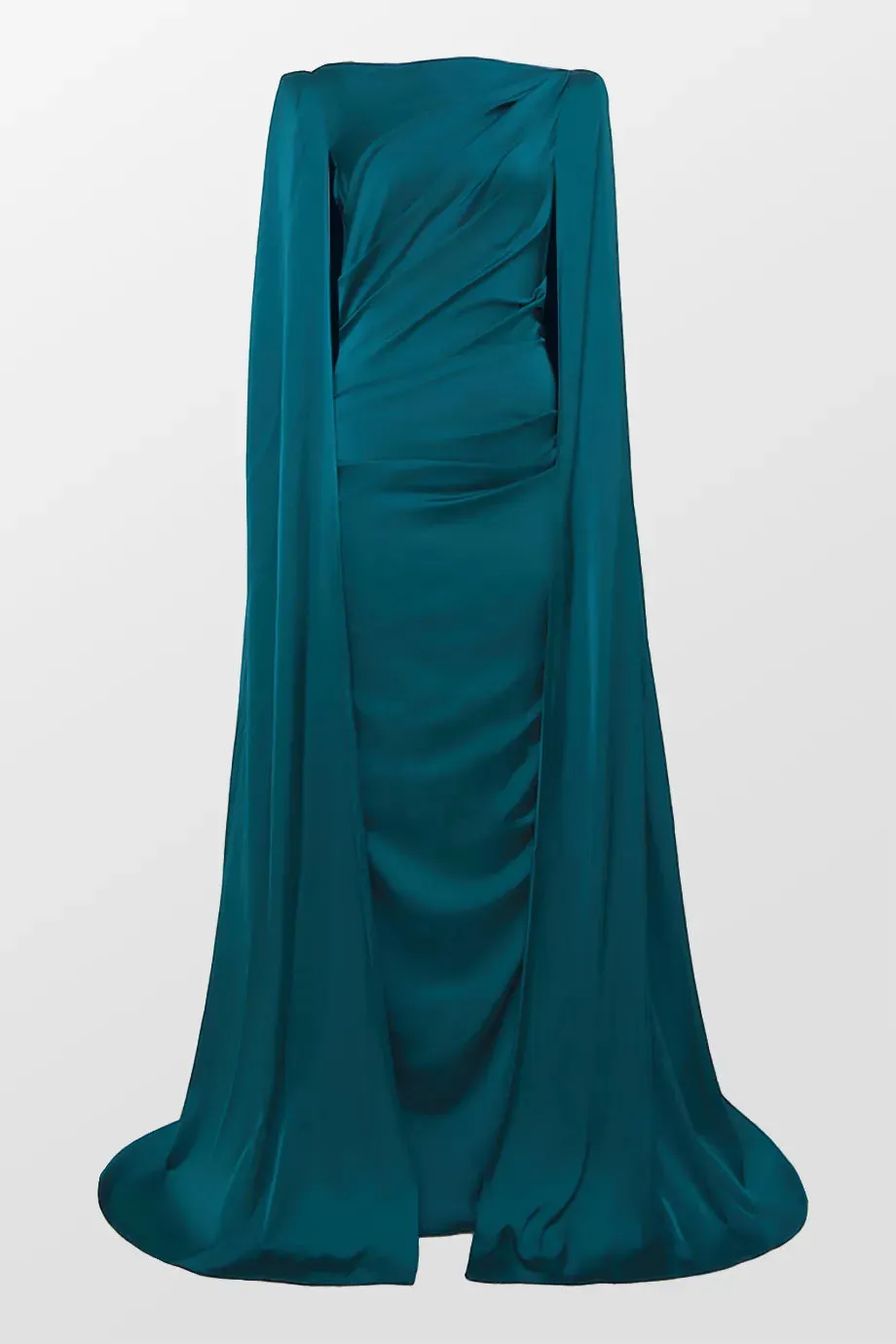 Voile Satin Cape Evening Gown