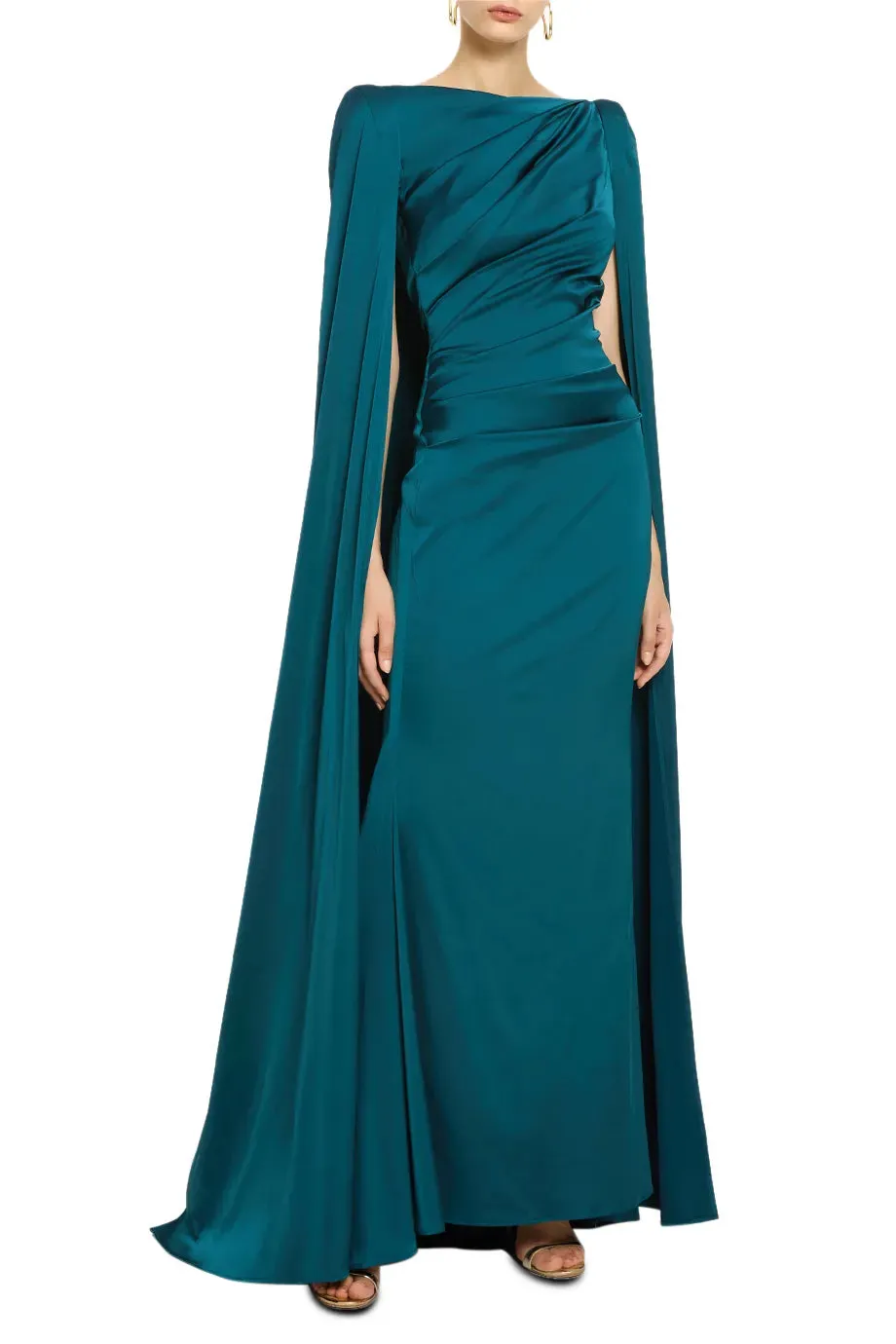 Voile Satin Cape Evening Gown