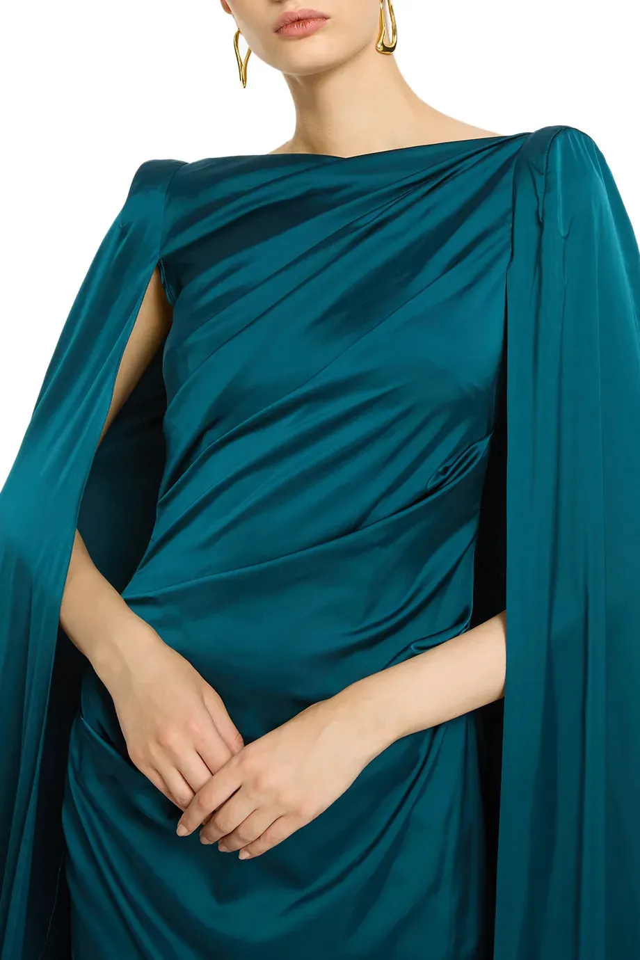 Voile Satin Cape Evening Gown