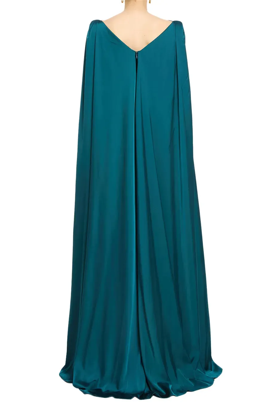 Voile Satin Cape Evening Gown