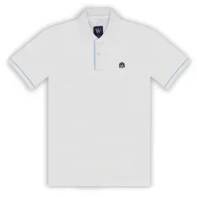 White Polo with Sky Blue Piped Cuff